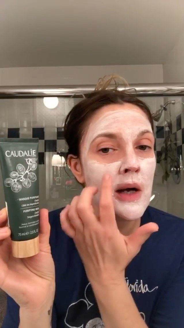 Drew Barrymore using a @caudalie mask - Best Face Masks to Buy at a French Pharmacy